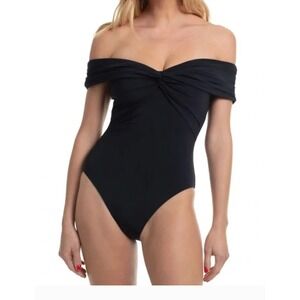 NEW Trina Turk Getaway Solids Twist Bandeau One Piece Swimsuit Black Size 4 US